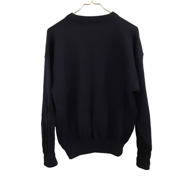Vintage 80s 100% Irish Wool Cable Knit Sweater Navy Blue Pullover Crewneck M - Picture 2 of 11